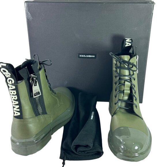 $1,345 DOLCE & GABBANA Military Green Leather Firenze Combat Men\'s Boots 7UK 8US main image 13